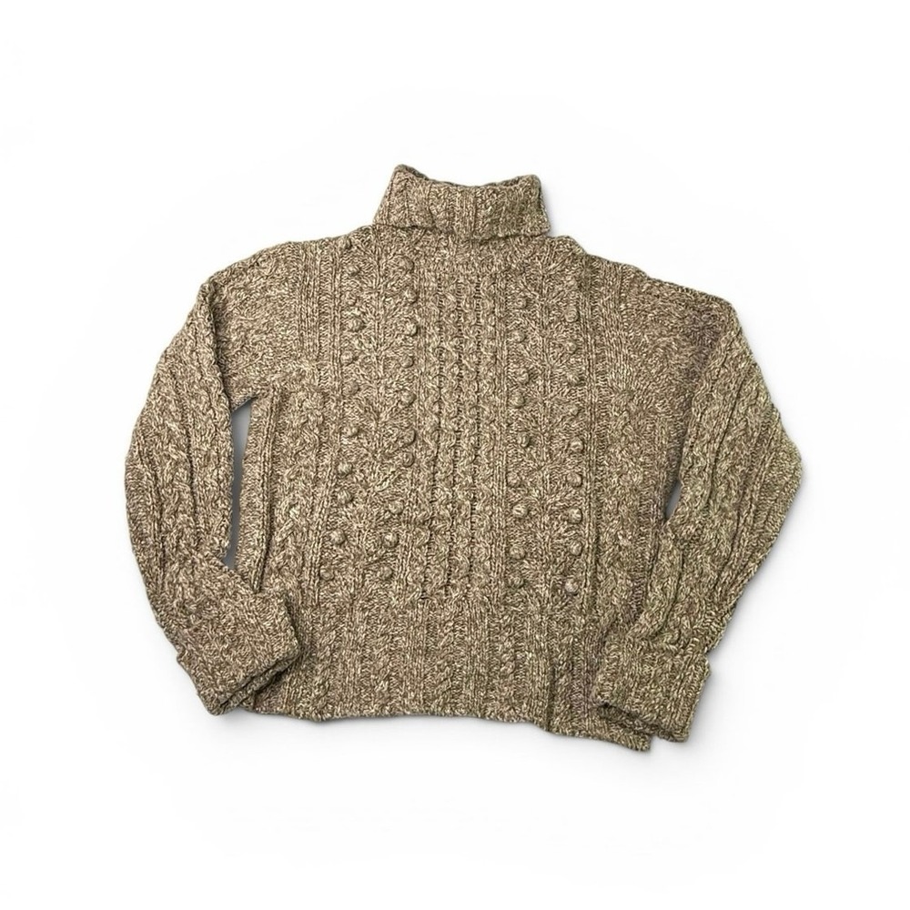B Moss Womens Fisherman Brown Chunky Knit Sweater Cropped read